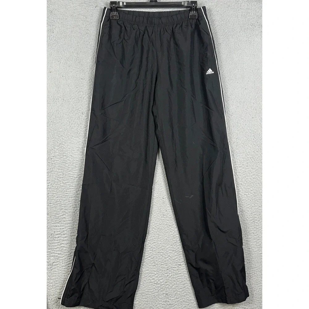 Adidas Wind Pants Mens Small Black Mesh Lined Athletic Track Stretch Waist Logo